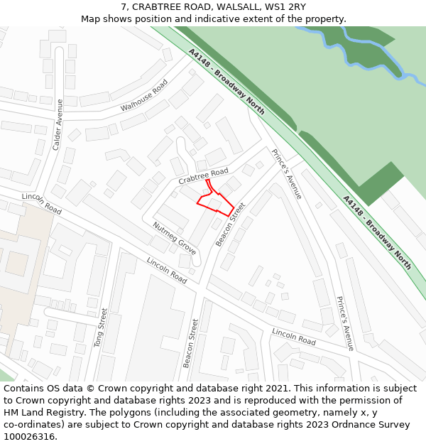 7, CRABTREE ROAD, WALSALL, WS1 2RY: Location map and indicative extent of plot