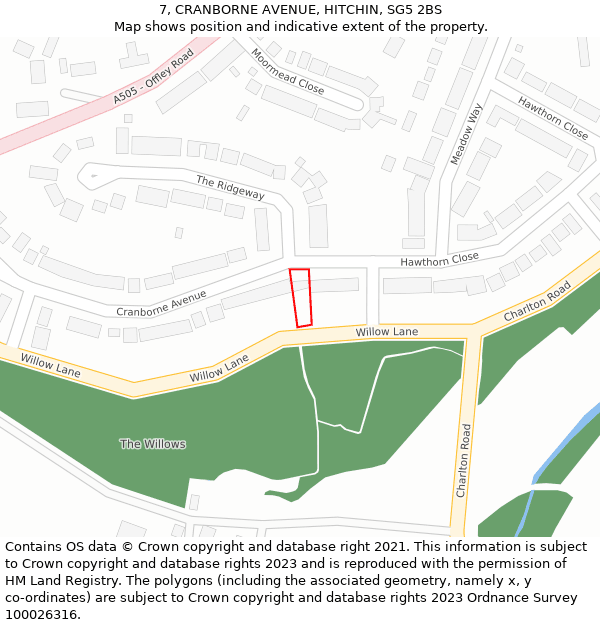 7, CRANBORNE AVENUE, HITCHIN, SG5 2BS: Location map and indicative extent of plot