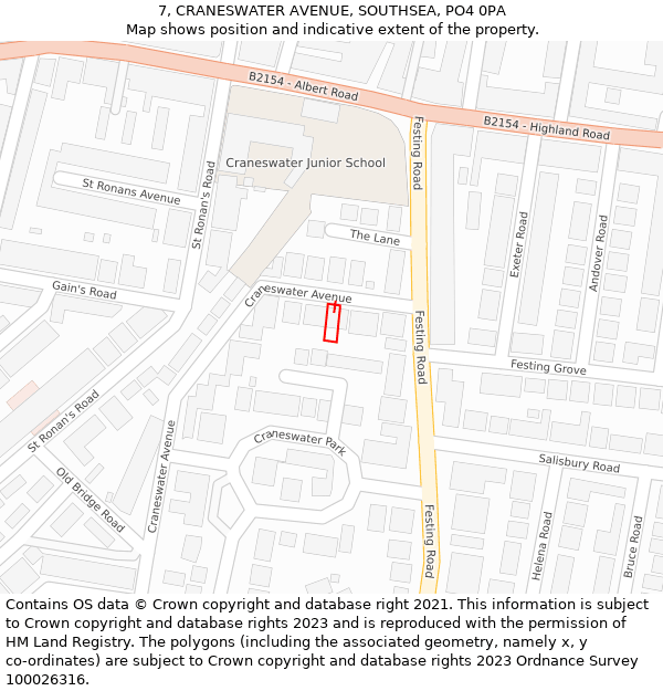 7, CRANESWATER AVENUE, SOUTHSEA, PO4 0PA: Location map and indicative extent of plot