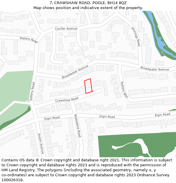 7, CRAWSHAW ROAD, POOLE, BH14 8QZ: Location map and indicative extent of plot