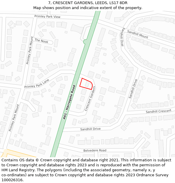 7, CRESCENT GARDENS, LEEDS, LS17 8DR: Location map and indicative extent of plot