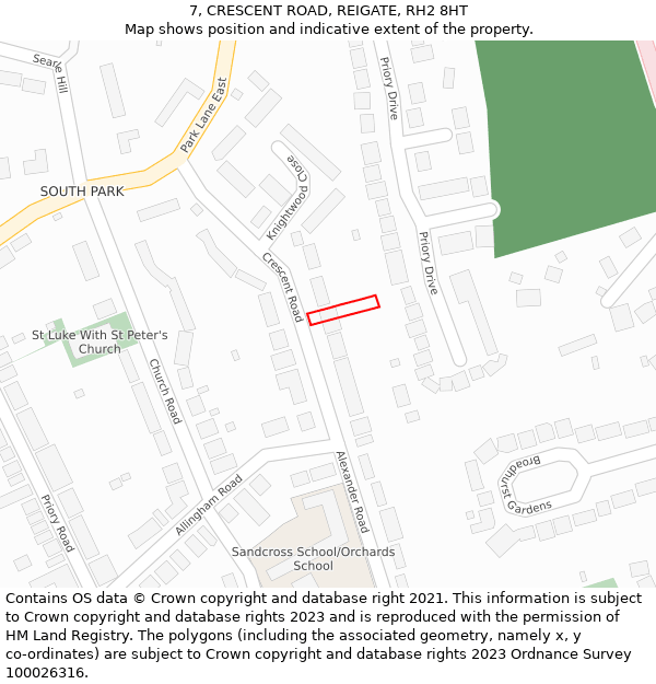 7, CRESCENT ROAD, REIGATE, RH2 8HT: Location map and indicative extent of plot