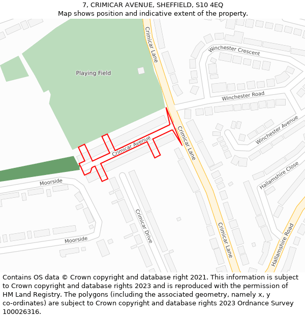 7, CRIMICAR AVENUE, SHEFFIELD, S10 4EQ: Location map and indicative extent of plot