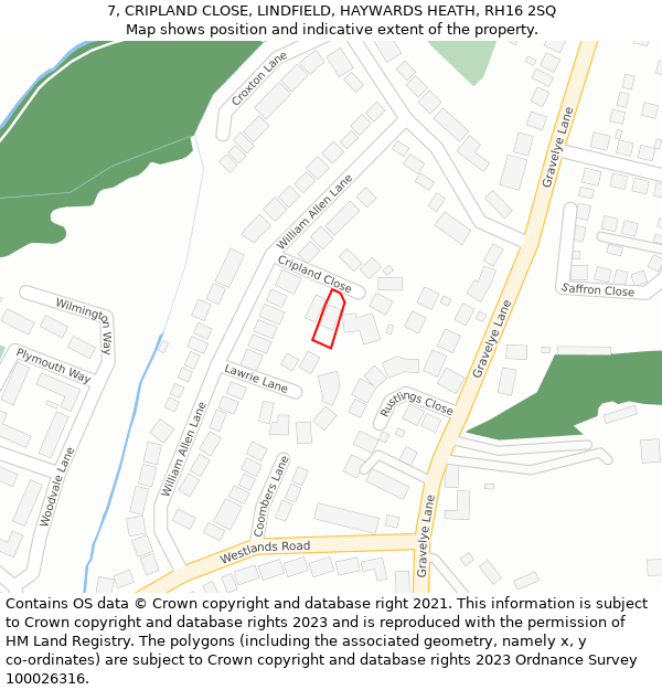 7, CRIPLAND CLOSE, LINDFIELD, HAYWARDS HEATH, RH16 2SQ: Location map and indicative extent of plot