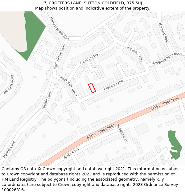 7, CROFTERS LANE, SUTTON COLDFIELD, B75 5UJ: Location map and indicative extent of plot