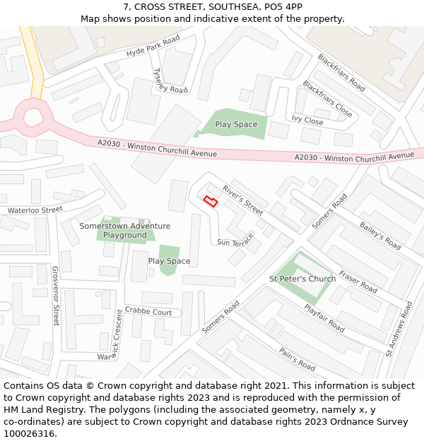 7, CROSS STREET, SOUTHSEA, PO5 4PP: Location map and indicative extent of plot