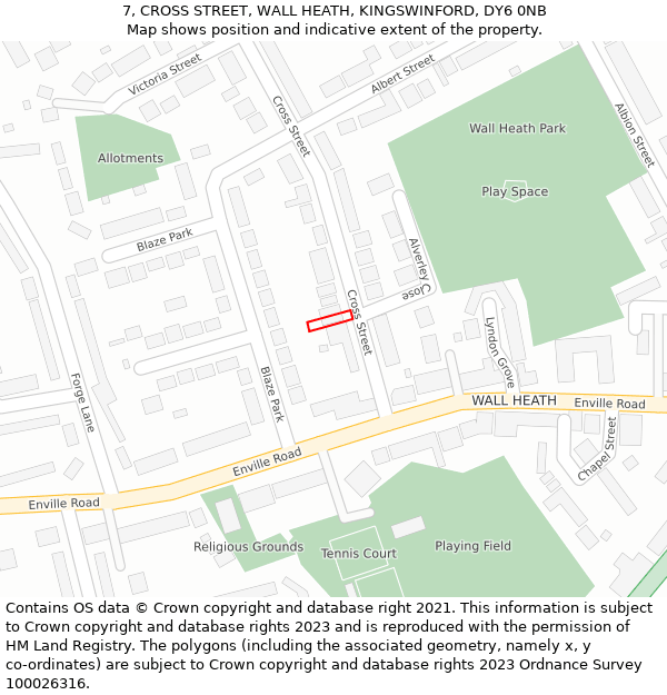 7, CROSS STREET, WALL HEATH, KINGSWINFORD, DY6 0NB: Location map and indicative extent of plot