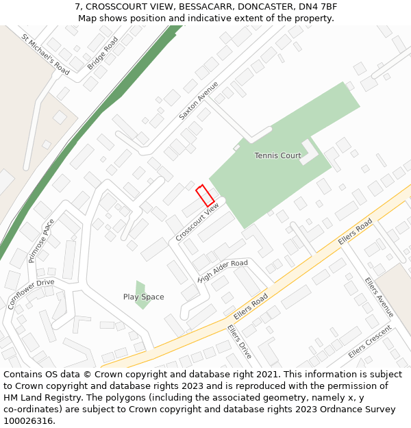 7, CROSSCOURT VIEW, BESSACARR, DONCASTER, DN4 7BF: Location map and indicative extent of plot