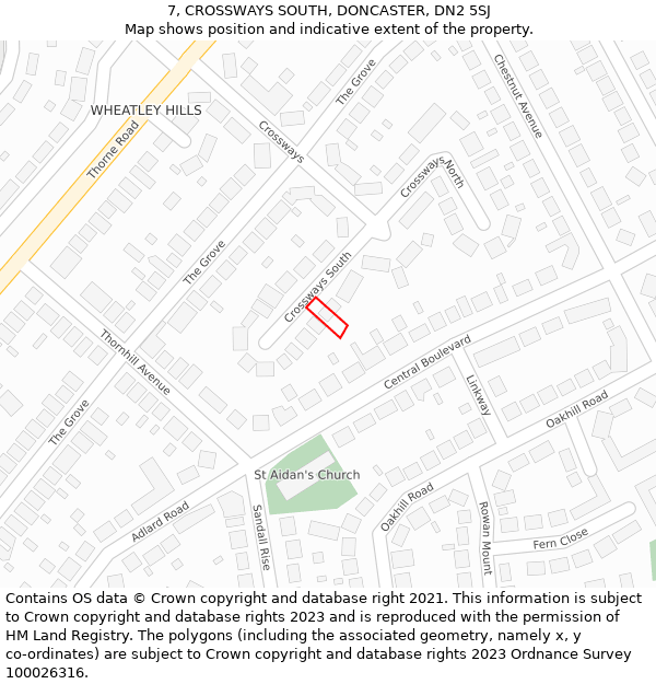 7, CROSSWAYS SOUTH, DONCASTER, DN2 5SJ: Location map and indicative extent of plot