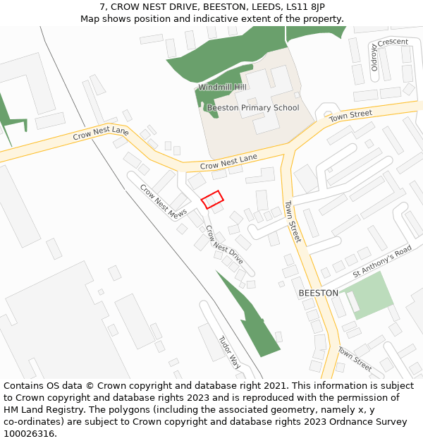 7, CROW NEST DRIVE, BEESTON, LEEDS, LS11 8JP: Location map and indicative extent of plot