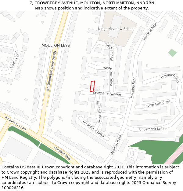 7, CROWBERRY AVENUE, MOULTON, NORTHAMPTON, NN3 7BN: Location map and indicative extent of plot