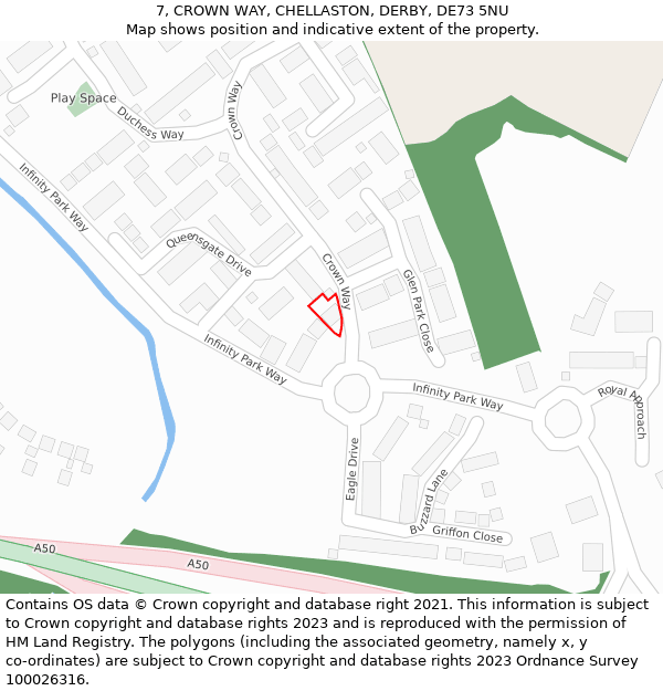7, CROWN WAY, CHELLASTON, DERBY, DE73 5NU: Location map and indicative extent of plot