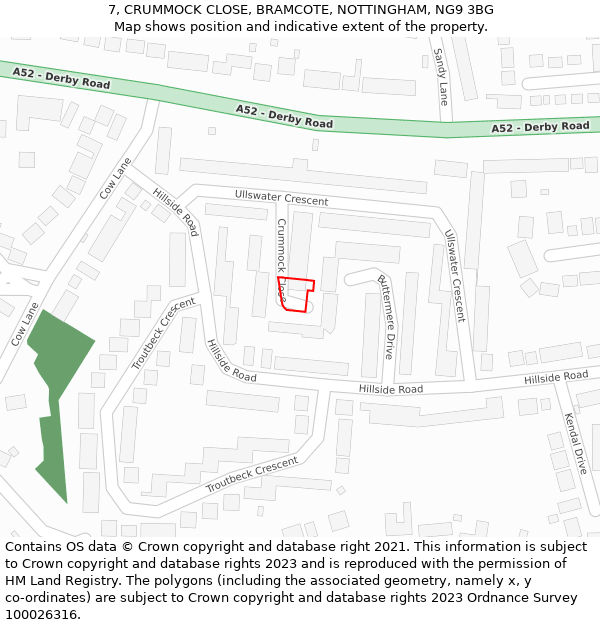 7, CRUMMOCK CLOSE, BRAMCOTE, NOTTINGHAM, NG9 3BG: Location map and indicative extent of plot