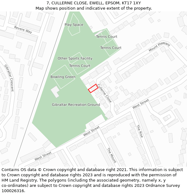 7, CULLERNE CLOSE, EWELL, EPSOM, KT17 1XY: Location map and indicative extent of plot