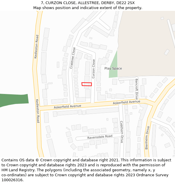 7, CURZON CLOSE, ALLESTREE, DERBY, DE22 2SX: Location map and indicative extent of plot