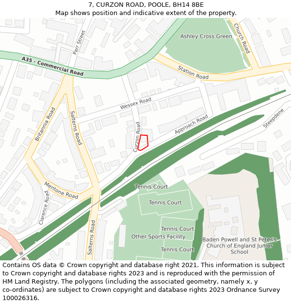 7, CURZON ROAD, POOLE, BH14 8BE: Location map and indicative extent of plot