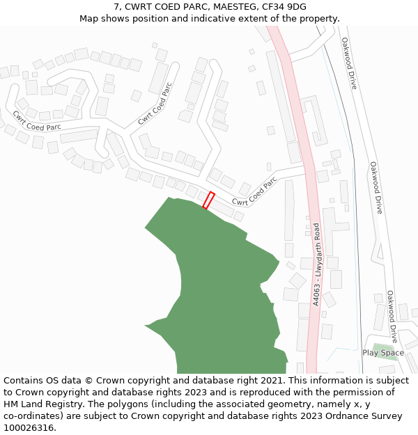 7, CWRT COED PARC, MAESTEG, CF34 9DG: Location map and indicative extent of plot