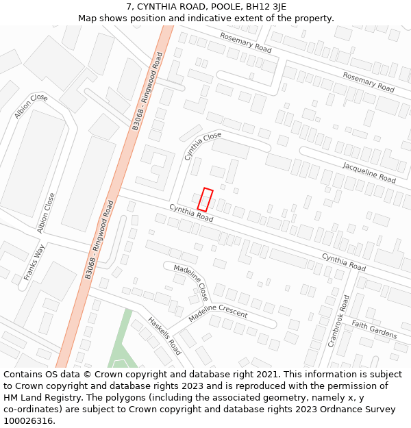 7, CYNTHIA ROAD, POOLE, BH12 3JE: Location map and indicative extent of plot