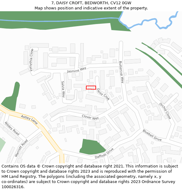 7, DAISY CROFT, BEDWORTH, CV12 0GW: Location map and indicative extent of plot