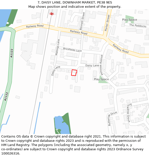 7, DAISY LANE, DOWNHAM MARKET, PE38 9ES: Location map and indicative extent of plot