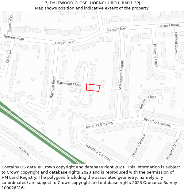 7, DALEWOOD CLOSE, HORNCHURCH, RM11 3PJ: Location map and indicative extent of plot