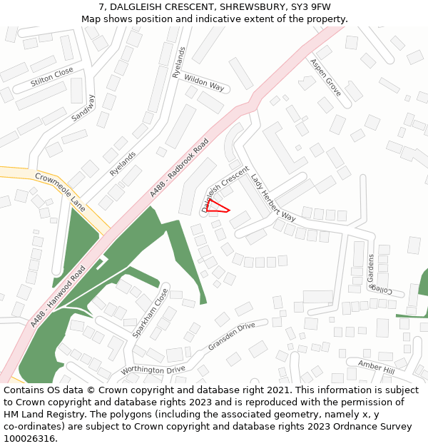 7, DALGLEISH CRESCENT, SHREWSBURY, SY3 9FW: Location map and indicative extent of plot