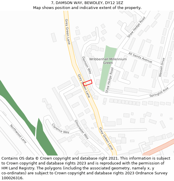 7, DAMSON WAY, BEWDLEY, DY12 1EZ: Location map and indicative extent of plot