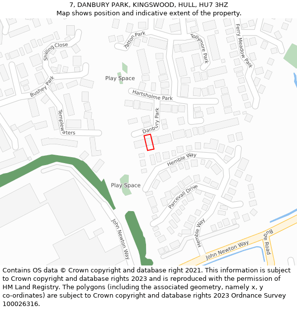 7, DANBURY PARK, KINGSWOOD, HULL, HU7 3HZ: Location map and indicative extent of plot