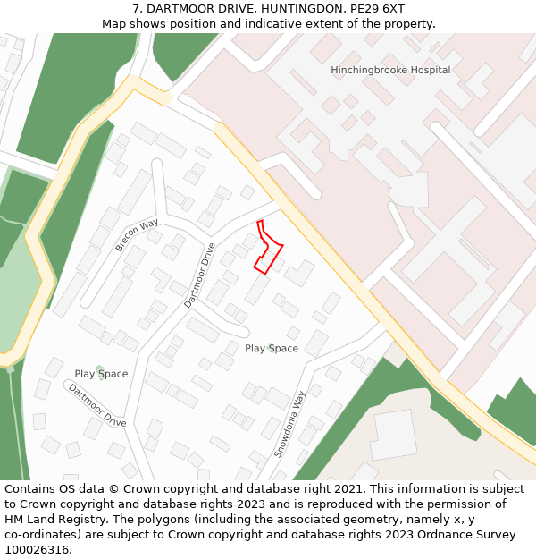 7, DARTMOOR DRIVE, HUNTINGDON, PE29 6XT: Location map and indicative extent of plot