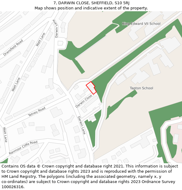 7, DARWIN CLOSE, SHEFFIELD, S10 5RJ: Location map and indicative extent of plot