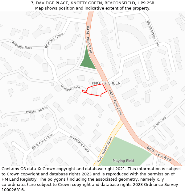 7, DAVIDGE PLACE, KNOTTY GREEN, BEACONSFIELD, HP9 2SR: Location map and indicative extent of plot