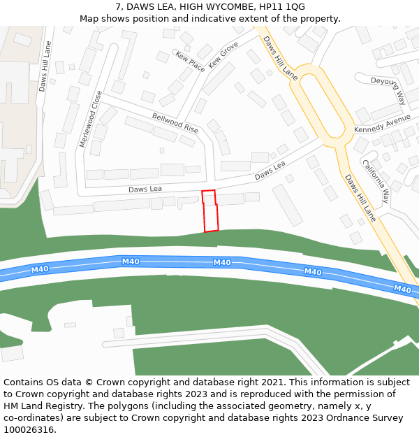 7, DAWS LEA, HIGH WYCOMBE, HP11 1QG: Location map and indicative extent of plot