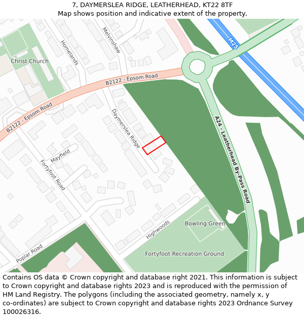 7, DAYMERSLEA RIDGE, LEATHERHEAD, KT22 8TF: Location map and indicative extent of plot