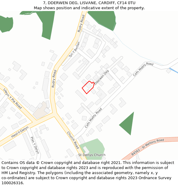 7, DDERWEN DEG, LISVANE, CARDIFF, CF14 0TU: Location map and indicative extent of plot
