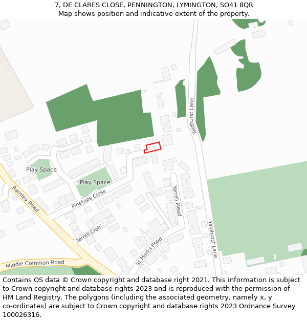 7, DE CLARES CLOSE, PENNINGTON, LYMINGTON, SO41 8QR: Location map and indicative extent of plot