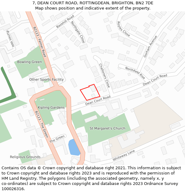 7, DEAN COURT ROAD, ROTTINGDEAN, BRIGHTON, BN2 7DE: Location map and indicative extent of plot