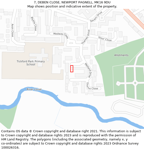 7, DEBEN CLOSE, NEWPORT PAGNELL, MK16 9DU: Location map and indicative extent of plot