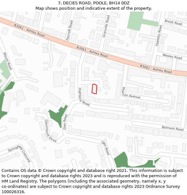 7, DECIES ROAD, POOLE, BH14 0DZ: Location map and indicative extent of plot
