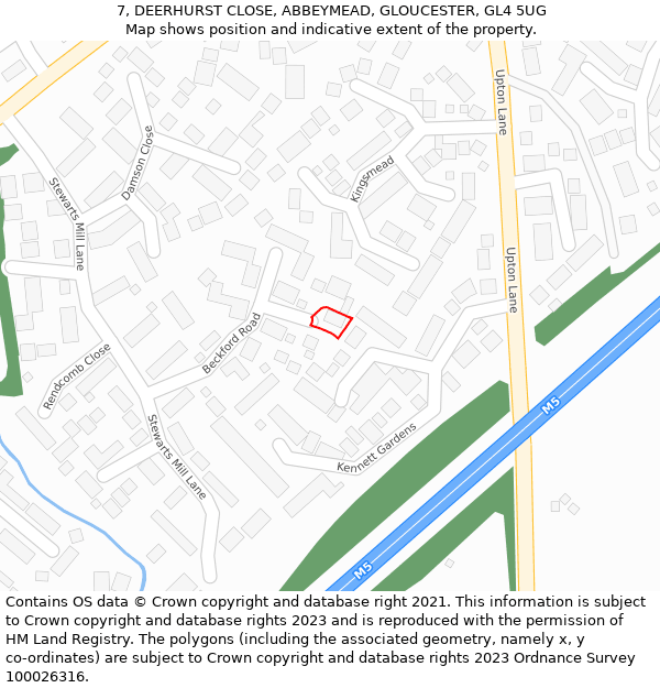 7, DEERHURST CLOSE, ABBEYMEAD, GLOUCESTER, GL4 5UG: Location map and indicative extent of plot