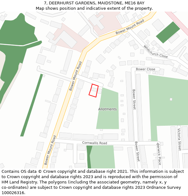 7, DEERHURST GARDENS, MAIDSTONE, ME16 8AY: Location map and indicative extent of plot