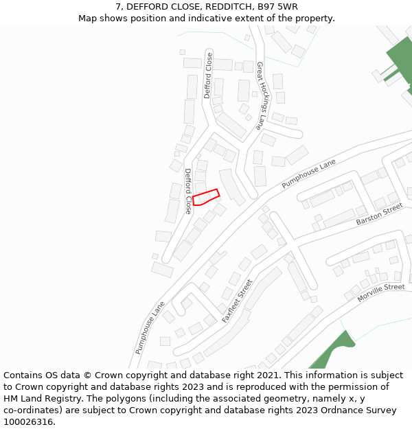 7, DEFFORD CLOSE, REDDITCH, B97 5WR: Location map and indicative extent of plot