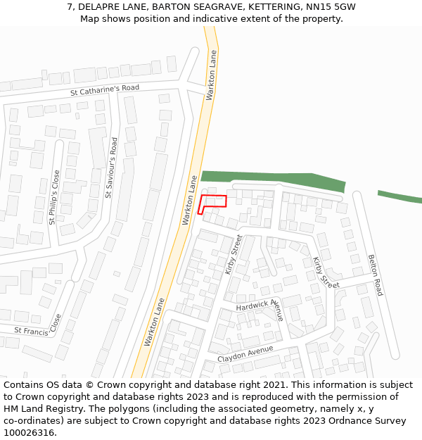 7, DELAPRE LANE, BARTON SEAGRAVE, KETTERING, NN15 5GW: Location map and indicative extent of plot