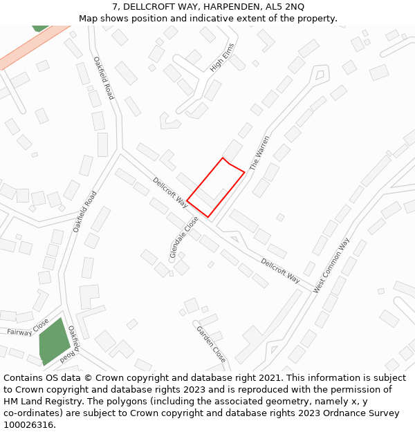 7, DELLCROFT WAY, HARPENDEN, AL5 2NQ: Location map and indicative extent of plot