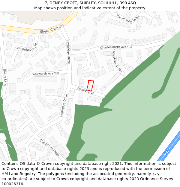 7, DENBY CROFT, SHIRLEY, SOLIHULL, B90 4SQ: Location map and indicative extent of plot