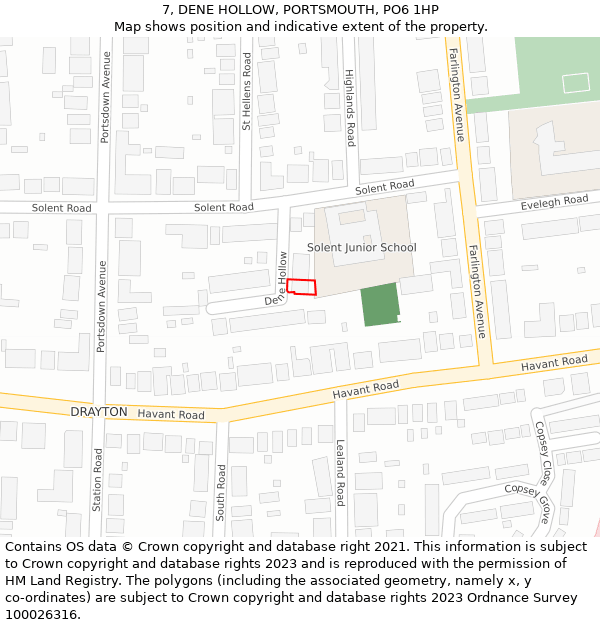 7, DENE HOLLOW, PORTSMOUTH, PO6 1HP: Location map and indicative extent of plot