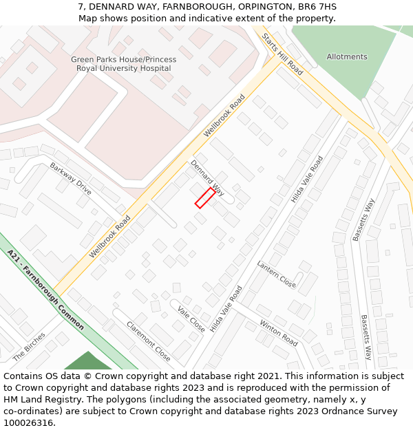 7, DENNARD WAY, FARNBOROUGH, ORPINGTON, BR6 7HS: Location map and indicative extent of plot