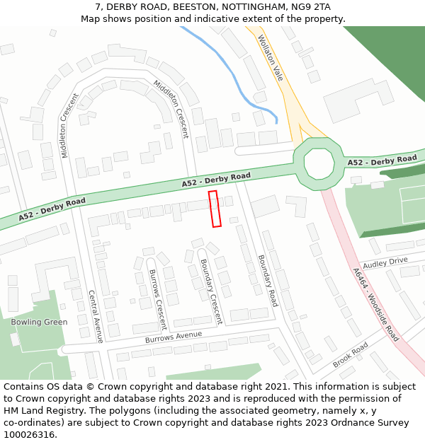 7, DERBY ROAD, BEESTON, NOTTINGHAM, NG9 2TA: Location map and indicative extent of plot