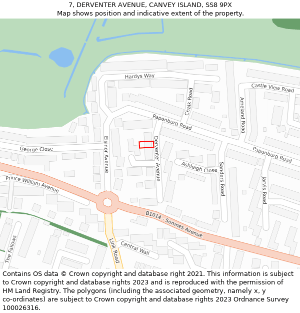 7, DERVENTER AVENUE, CANVEY ISLAND, SS8 9PX: Location map and indicative extent of plot