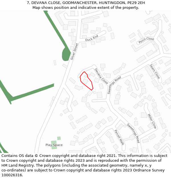 7, DEVANA CLOSE, GODMANCHESTER, HUNTINGDON, PE29 2EH: Location map and indicative extent of plot