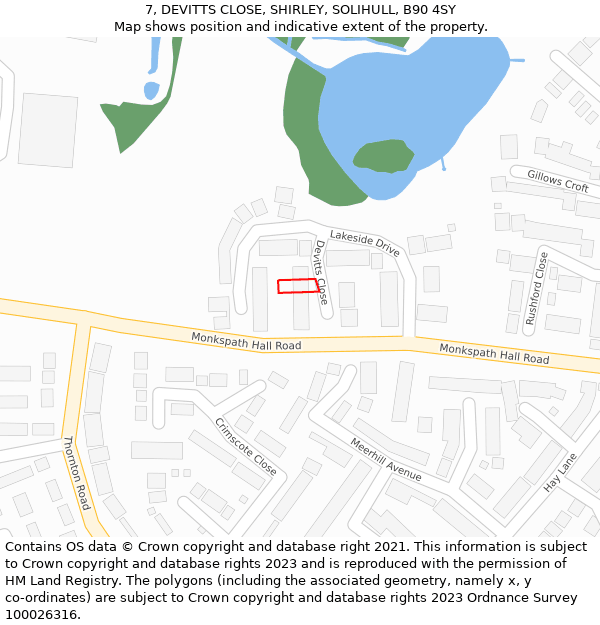 7, DEVITTS CLOSE, SHIRLEY, SOLIHULL, B90 4SY: Location map and indicative extent of plot